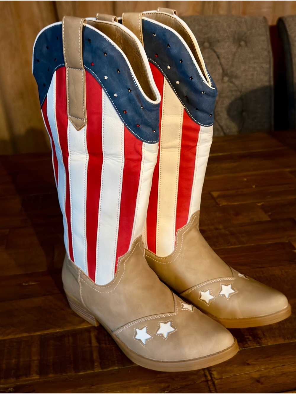 Women's Americana Flag Tall Heeled Boots - Red/White/Blue
